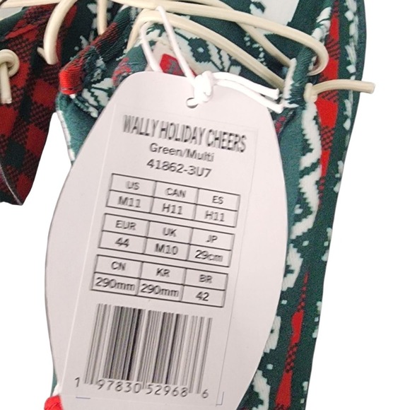 Hey Dude Wally Holiday Cheers Green Multi Snowflake Plaid Slip On Shoes Mens M11 main image 4